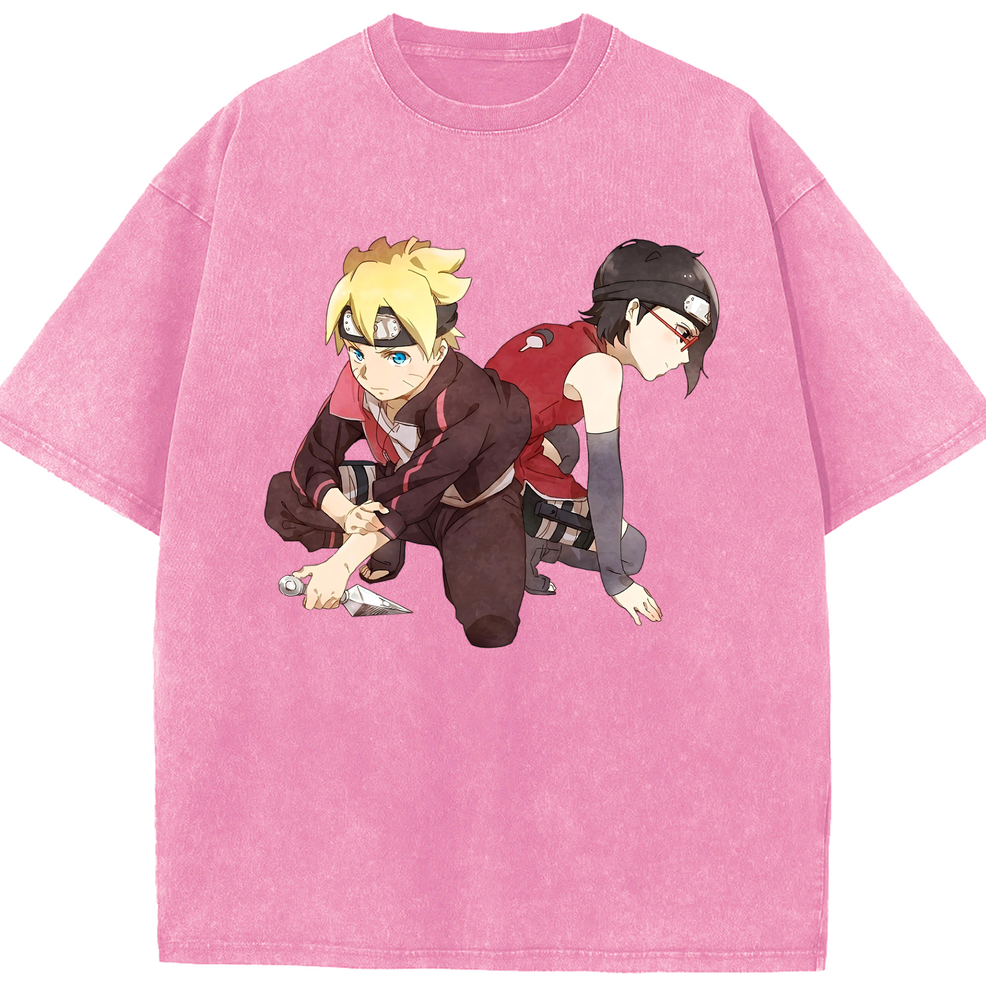 （画像用） NARUTO -ナルト- うちは サラダ Uchiha Sarada 綿100% ヴィンテージ風 半袖Tシャツ（フロントプリント）
